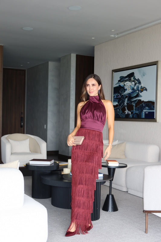 KALILA DRESS BURGUNDY HALTHER