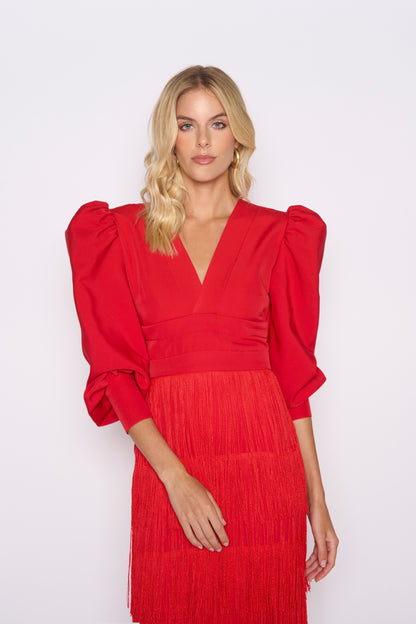 KALILA RED DRESS WITH SLEEVES